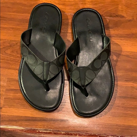 men's coach leather flip flops
